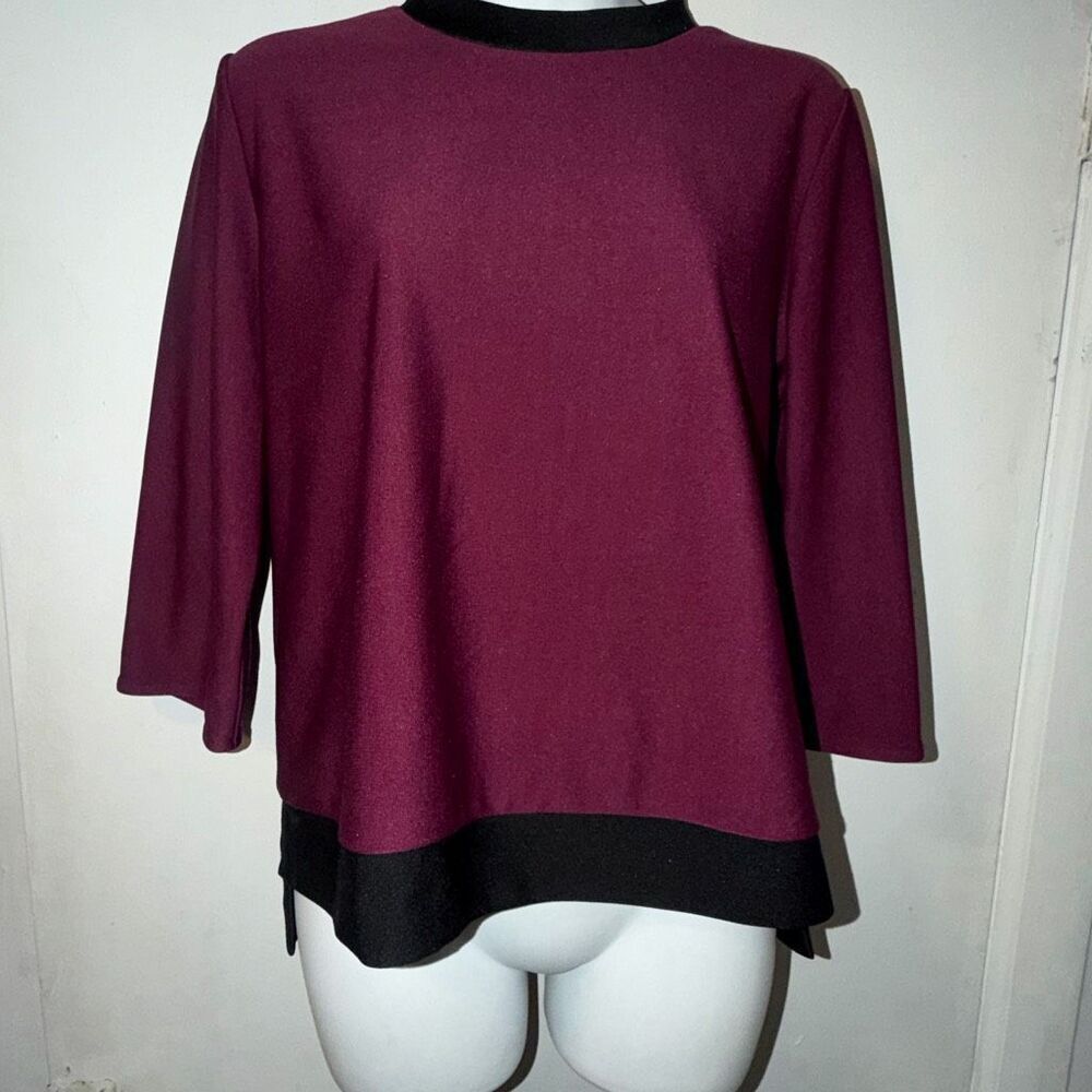 NEXT PHASE Mulberry 3/4 Sleeve Top With Black Trim-M